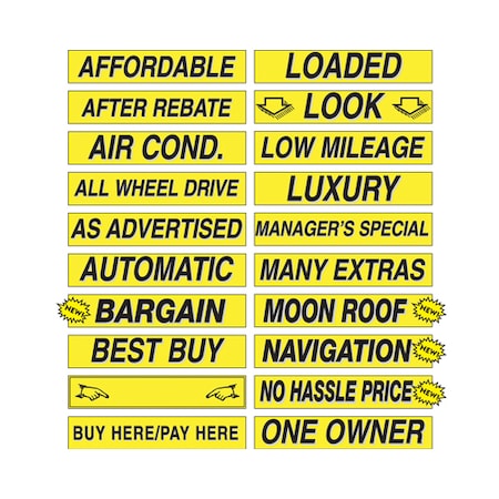 15 Yellow & Black Adhesive Windshield Slogans: 5-Speed Pk